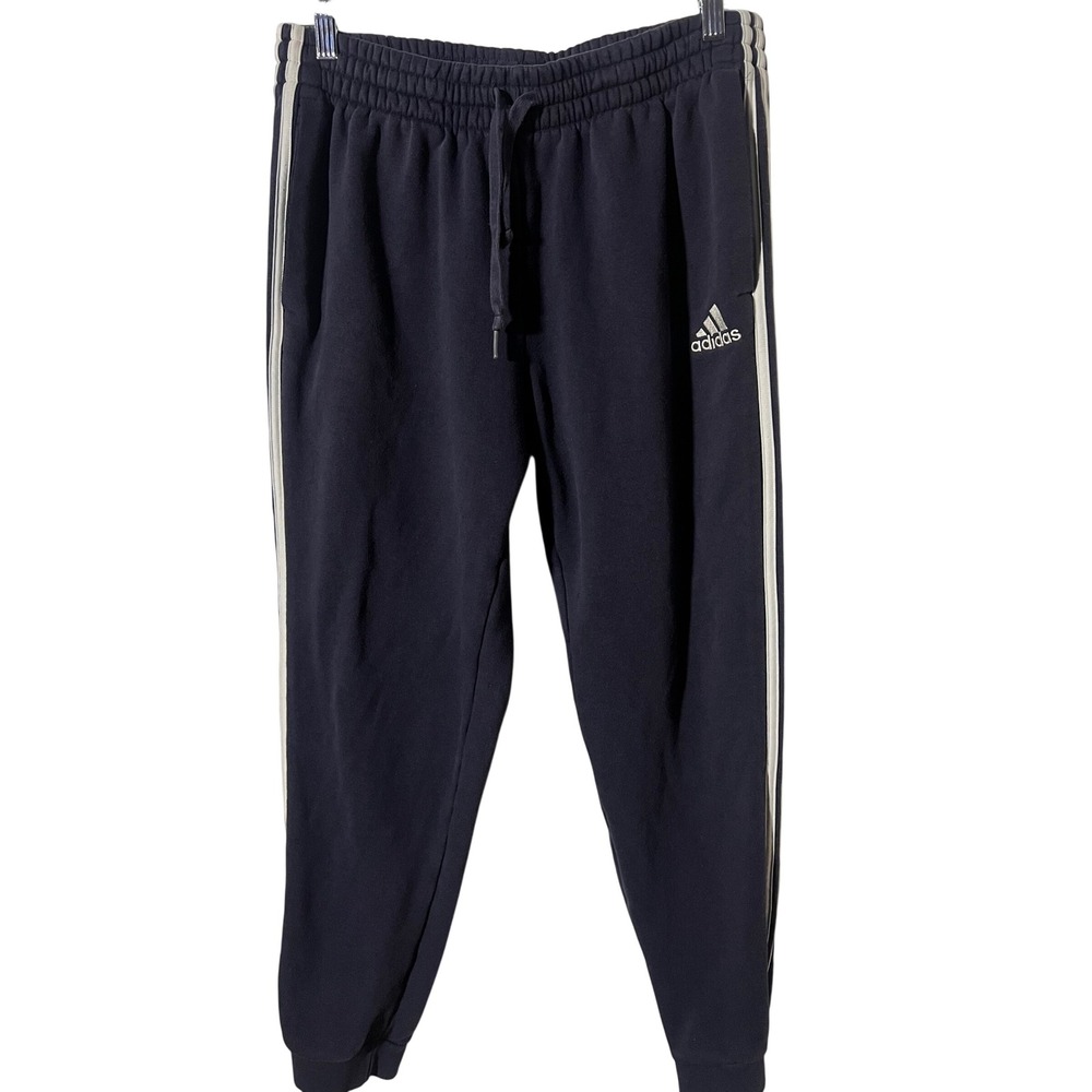 Adidas Joggers Large Sporty Three Stripe Navy Blue Sweatpants